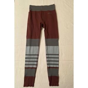 The North Face Womens Small Burgundy Gray‎ Striped Seamless Leggings Activewear